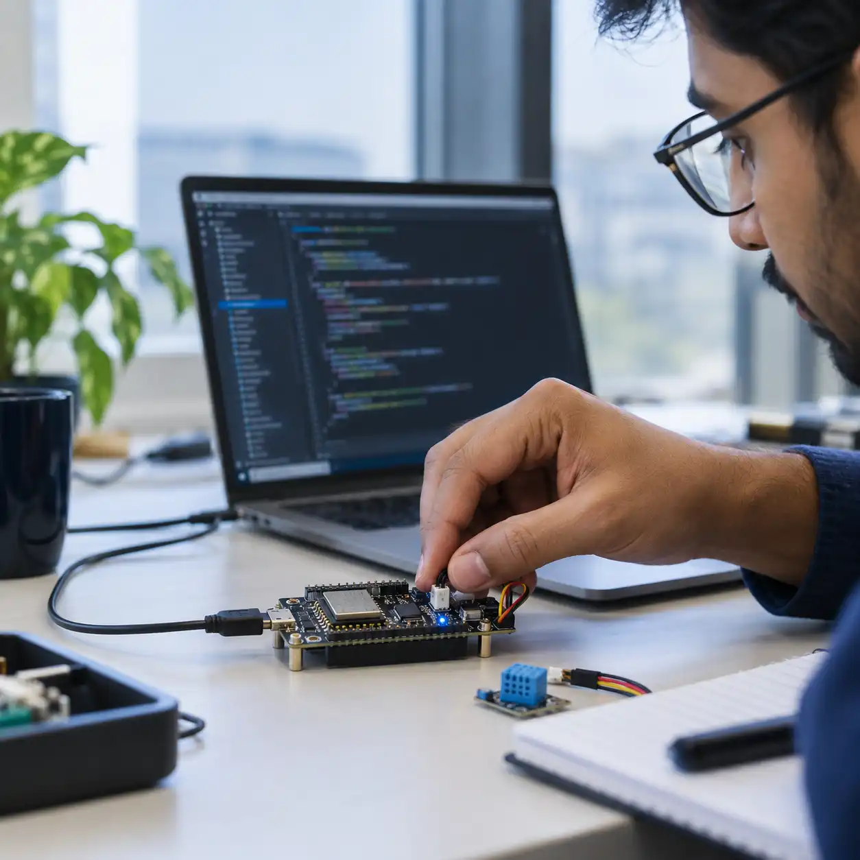 An engineer developing a connected IoT device