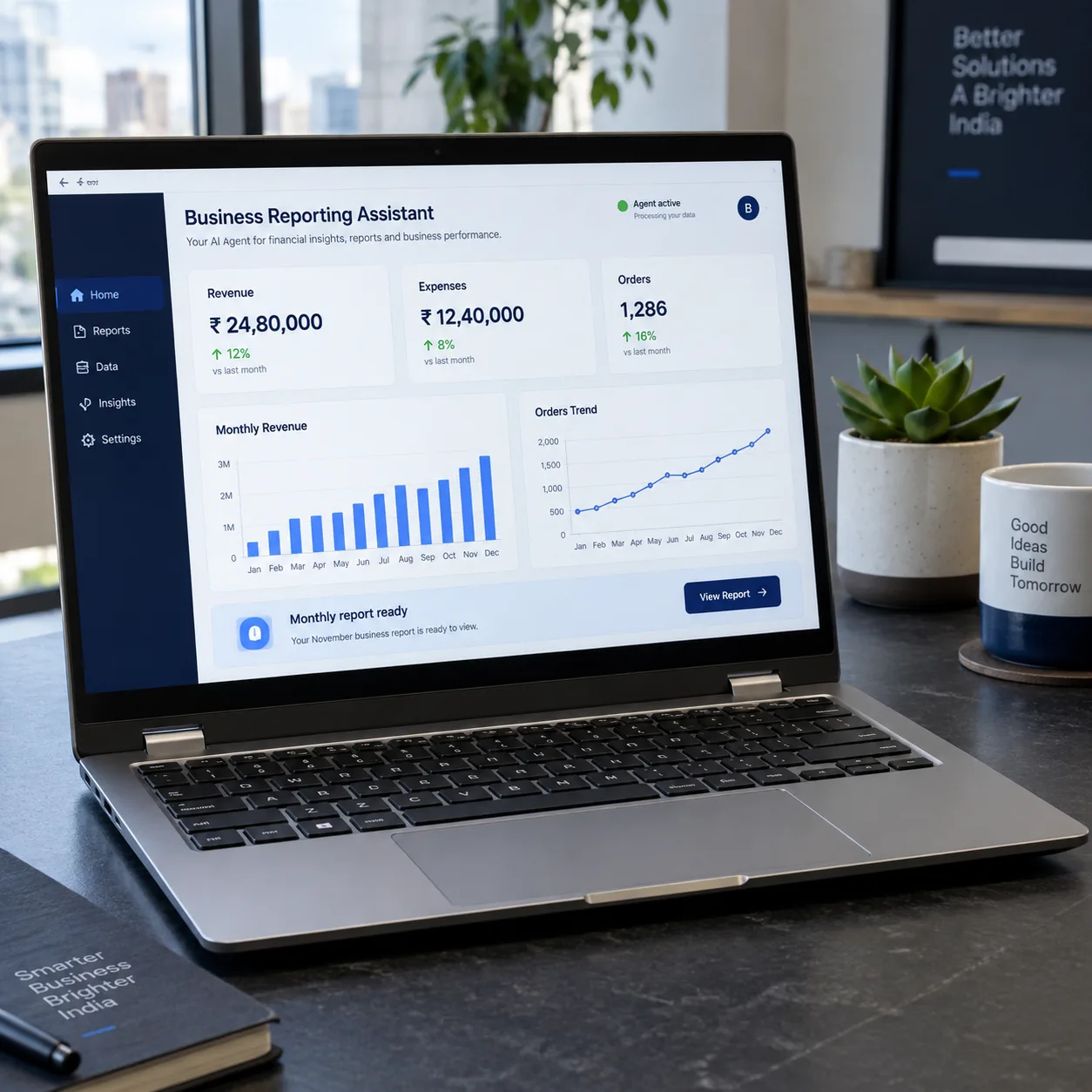 Business reporting AI assistant illustration