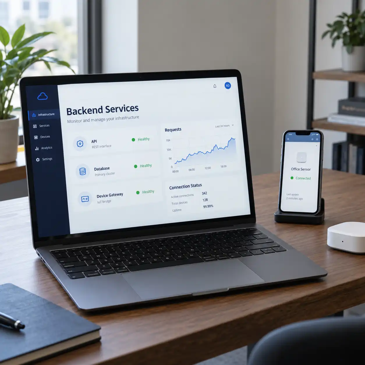 Mobile, IoT, and API backend hosting illustration