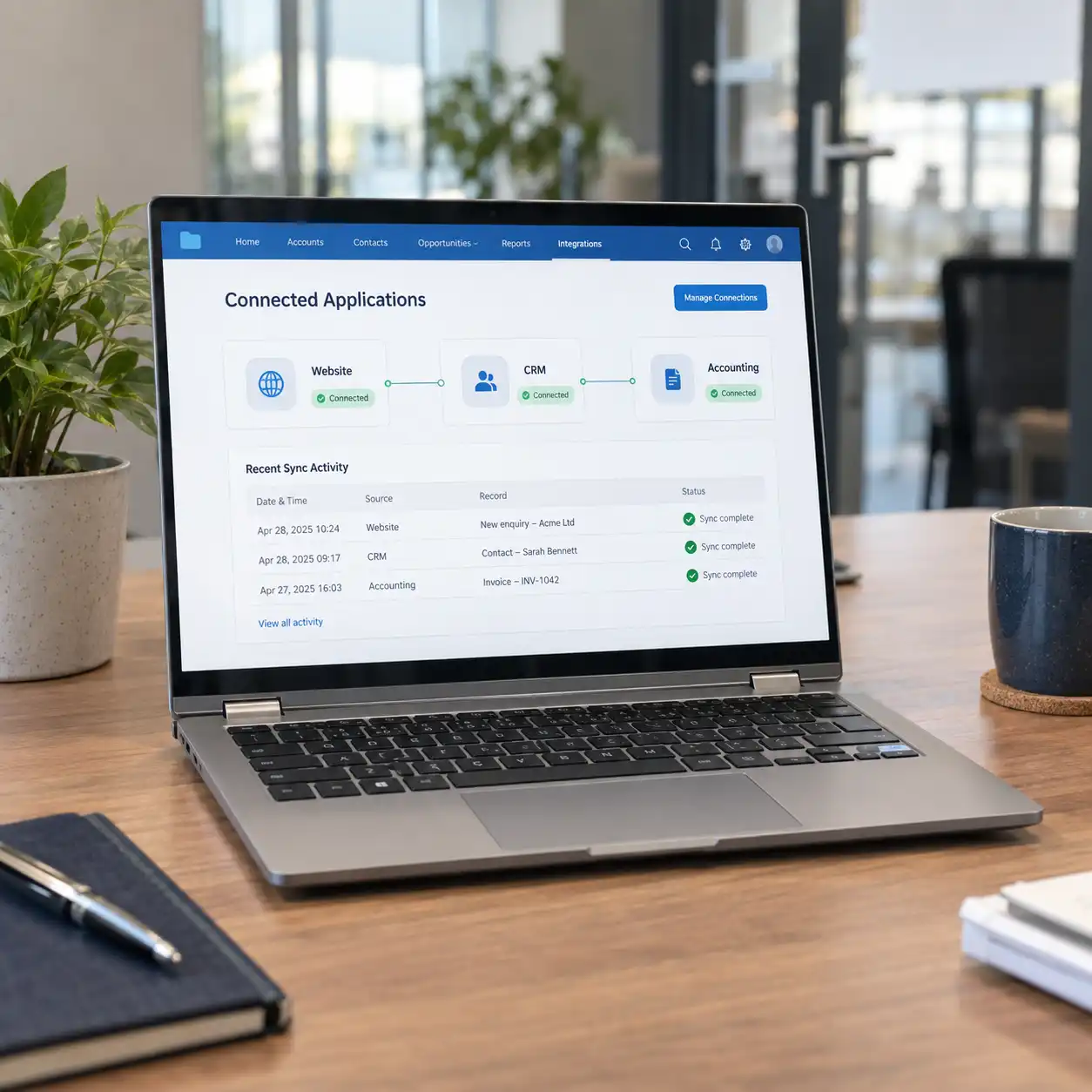 Website and business software integration illustration